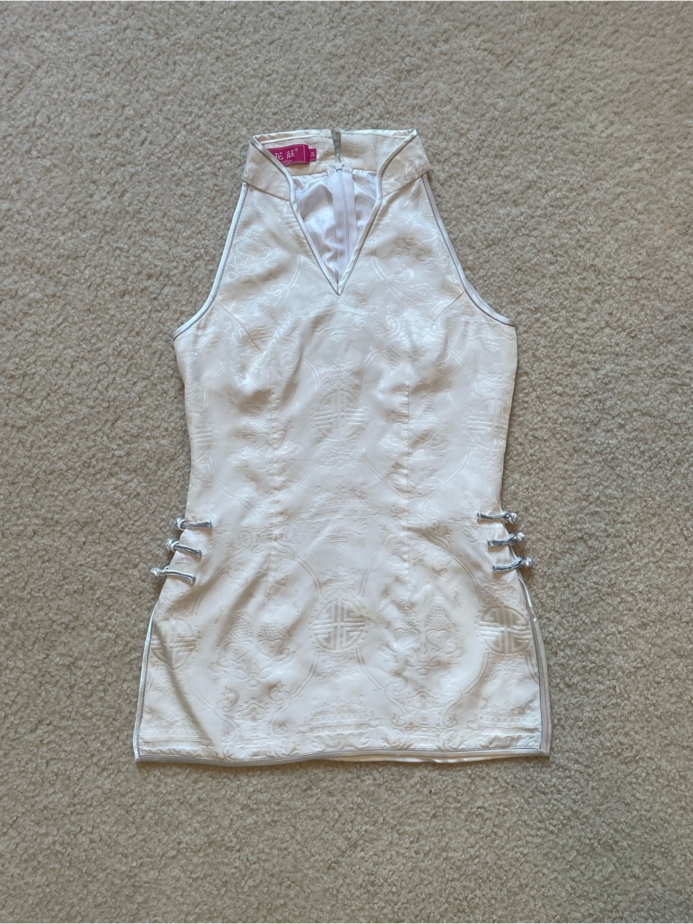 Lotus Village White Silk Dress Top with Mandarin Collar